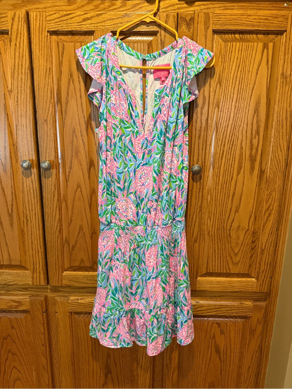 Lilly Pulitzer Floral Pink & Green V-Neck romper
